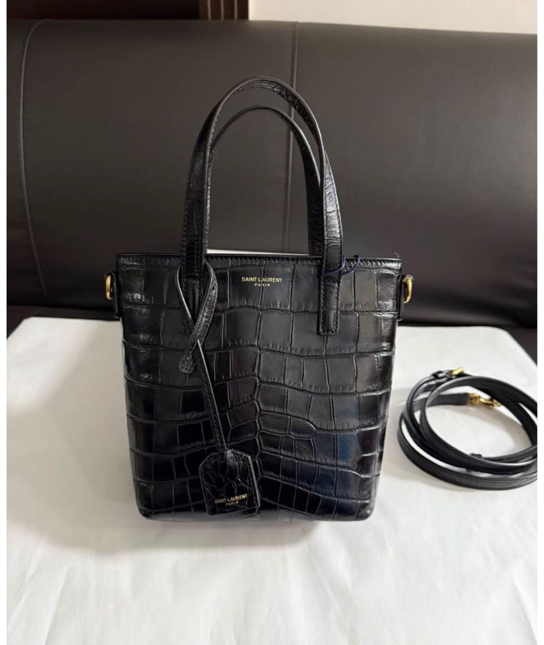 SAINT LAURENT Черная кожаная сумка с короткими ручками, фото 2