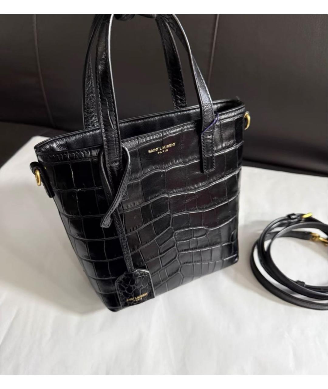 SAINT LAURENT Черная кожаная сумка с короткими ручками, фото 5