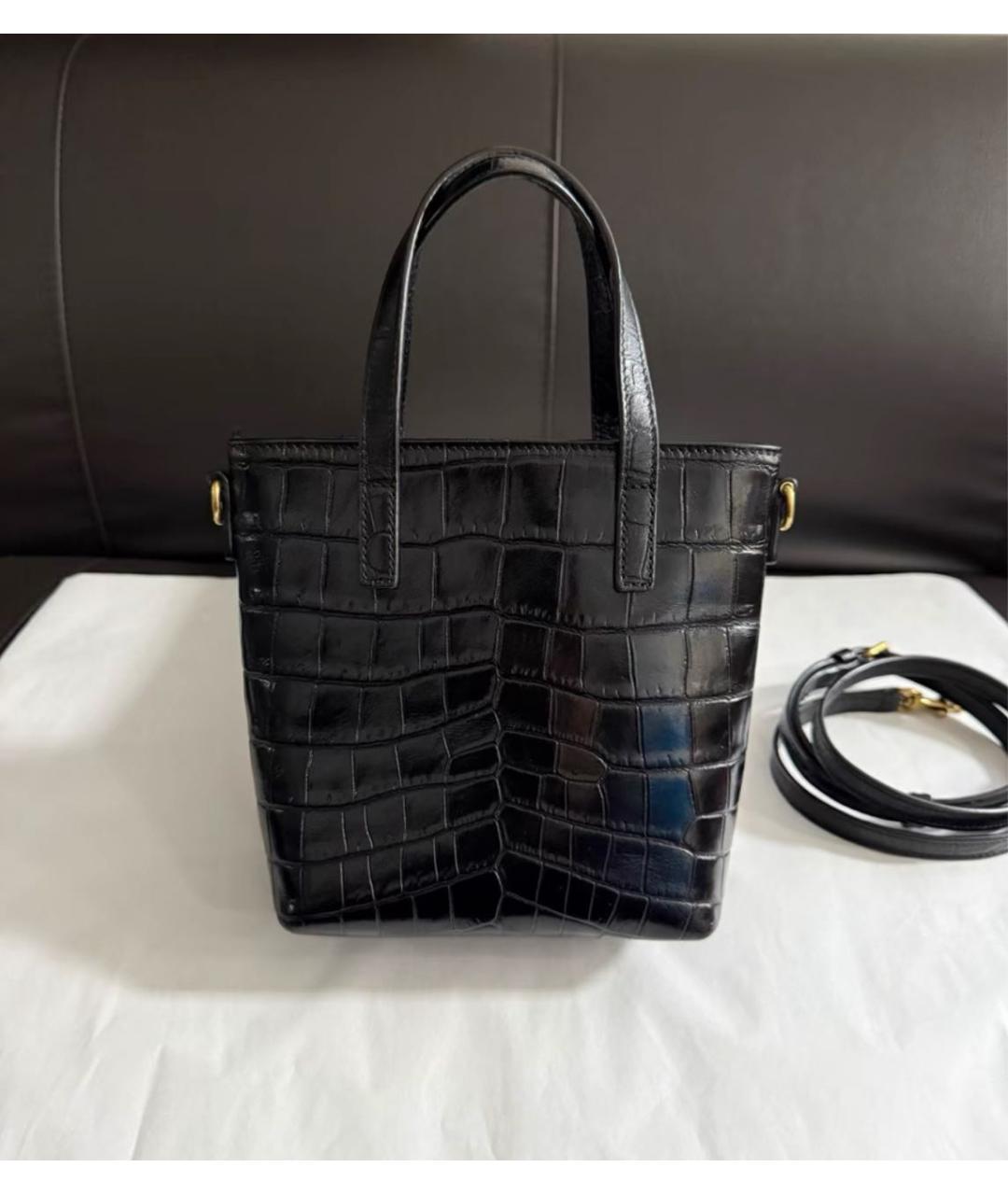 SAINT LAURENT Черная кожаная сумка с короткими ручками, фото 3