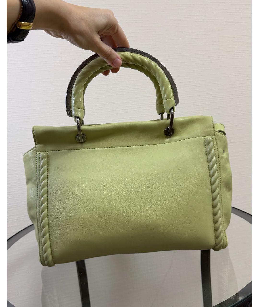 MAX MARA Салатовая кожаная сумка с короткими ручками, фото 3