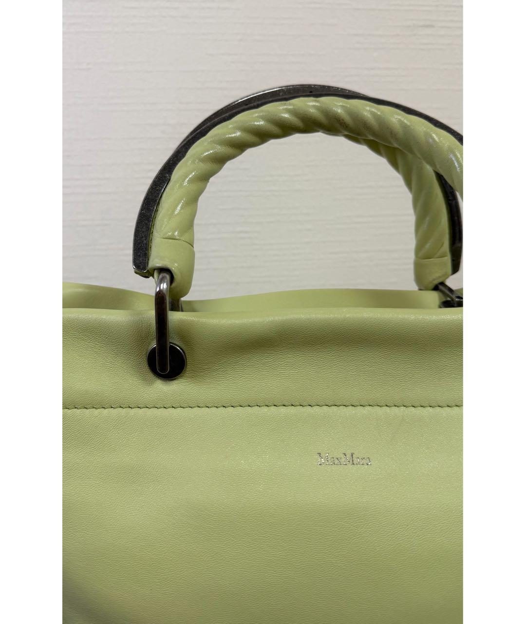 MAX MARA Салатовая кожаная сумка с короткими ручками, фото 4