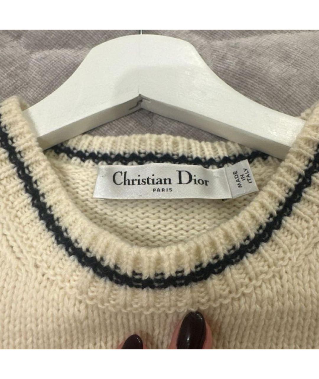 CHRISTIAN DIOR Бежевый шерстяной джемпер / свитер, фото 4