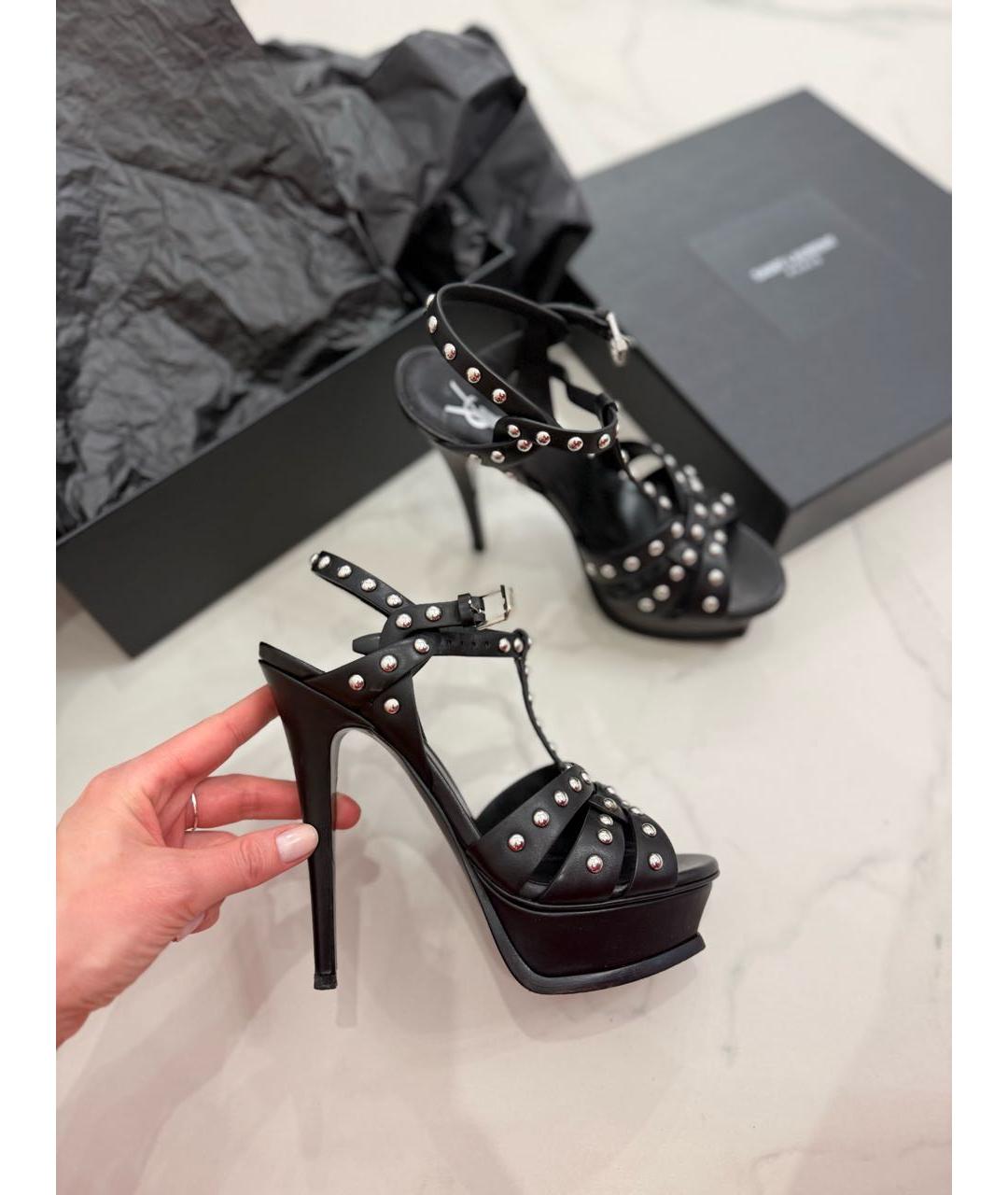 SAINT LAURENT Черные кожаные босоножки, фото 3