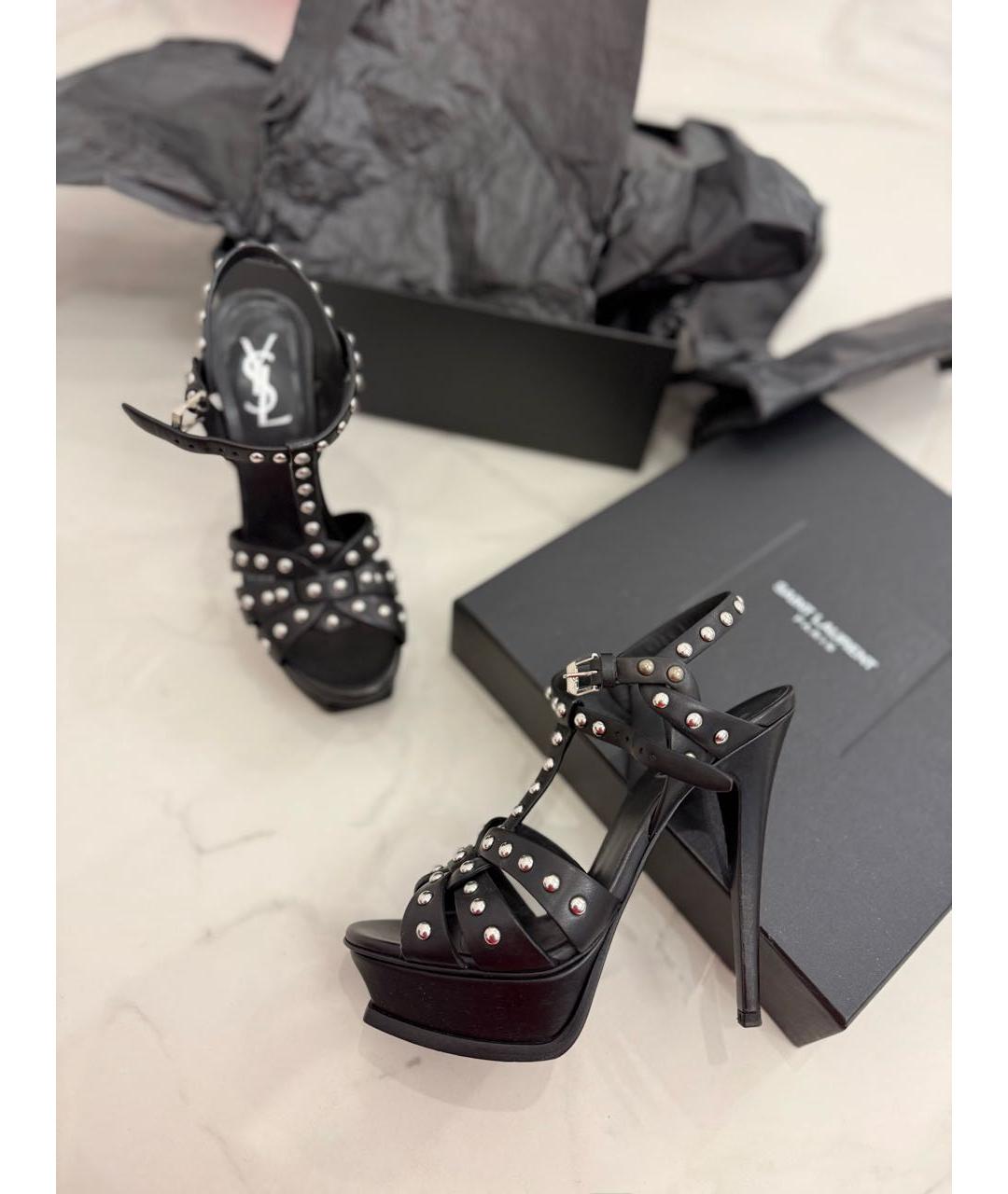 SAINT LAURENT Черные кожаные босоножки, фото 9