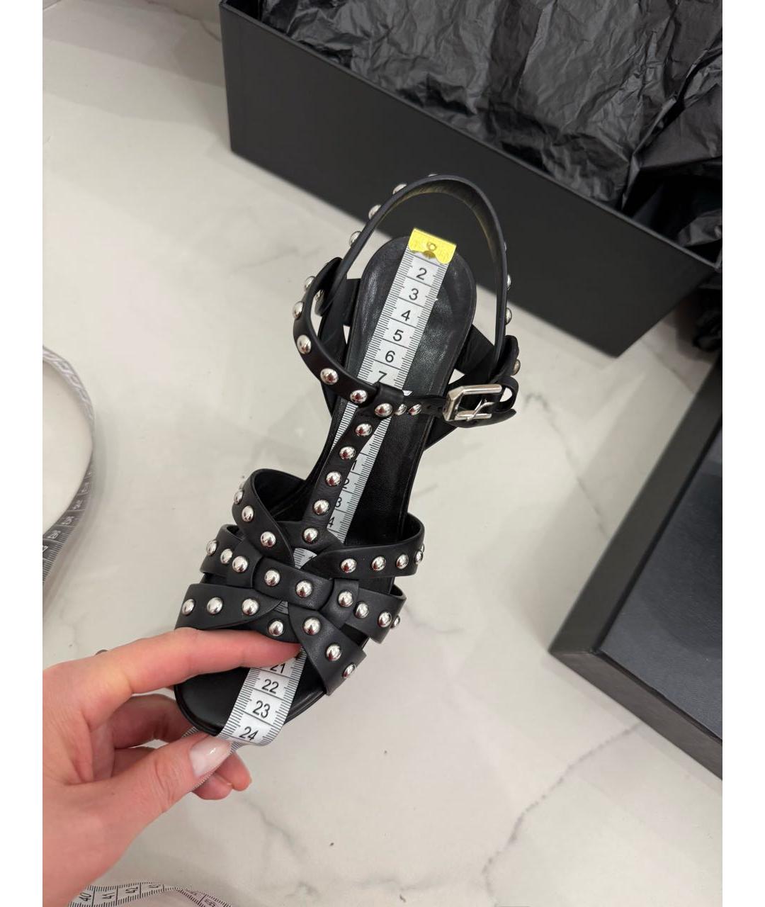 SAINT LAURENT Черные кожаные босоножки, фото 4