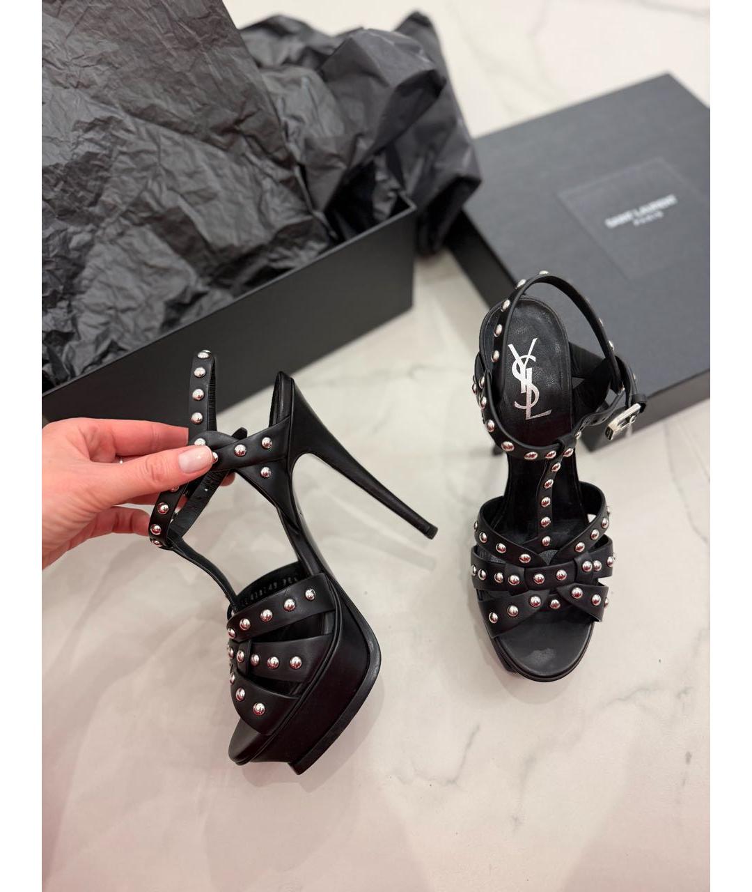 SAINT LAURENT Черные кожаные босоножки, фото 2