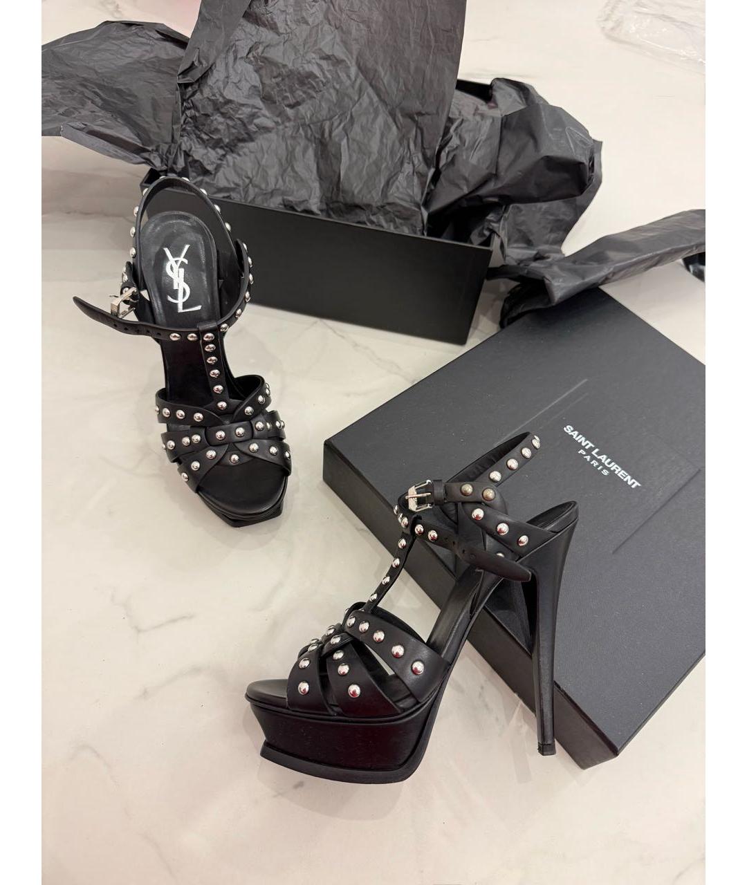SAINT LAURENT Черные кожаные босоножки, фото 8