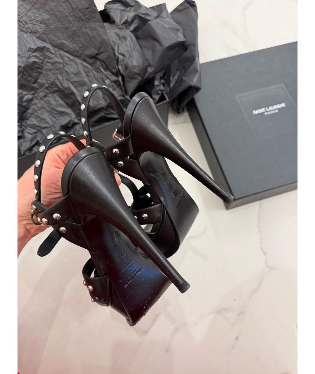 SAINT LAURENT Черные кожаные босоножки, фото 6