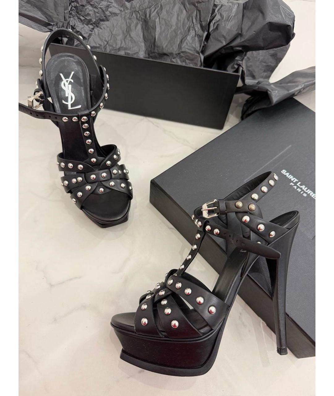 SAINT LAURENT Черные кожаные босоножки, фото 7