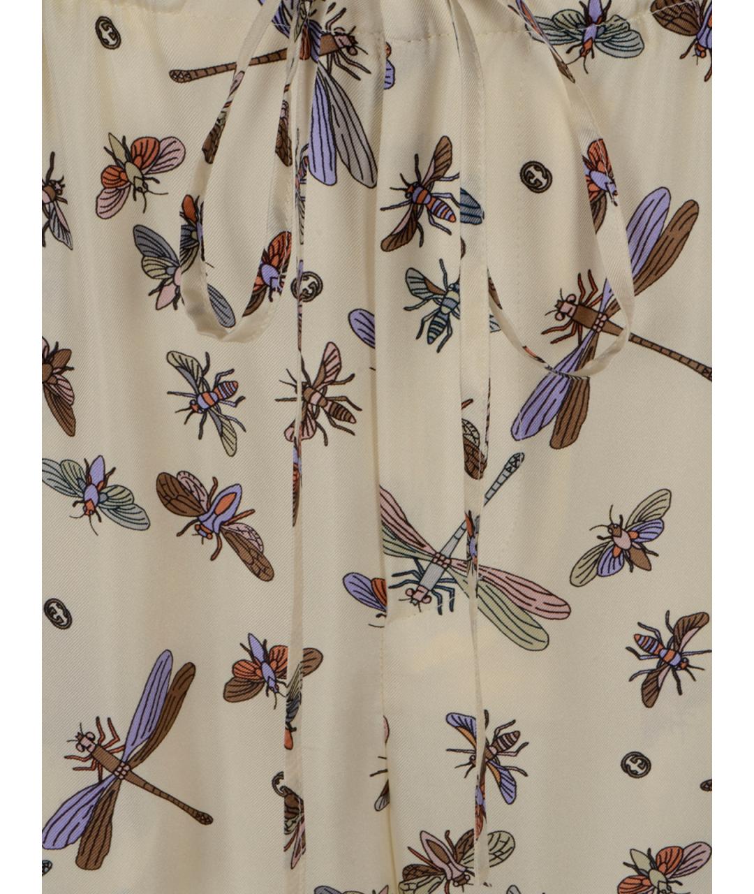 GUCCI Бежевые шелковые прямые брюки, фото 3