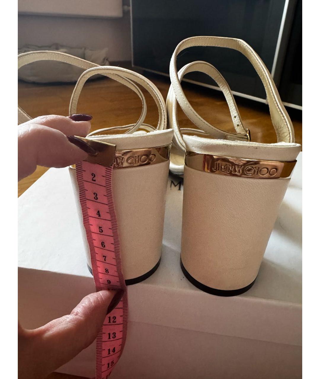 JIMMY CHOO Белые кожаные босоножки, фото 7