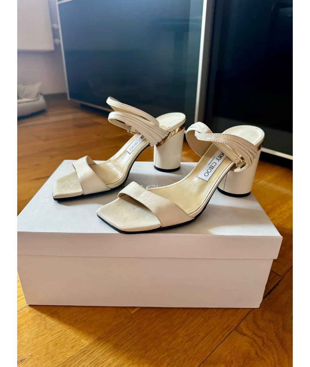 JIMMY CHOO Белые кожаные босоножки, фото 2