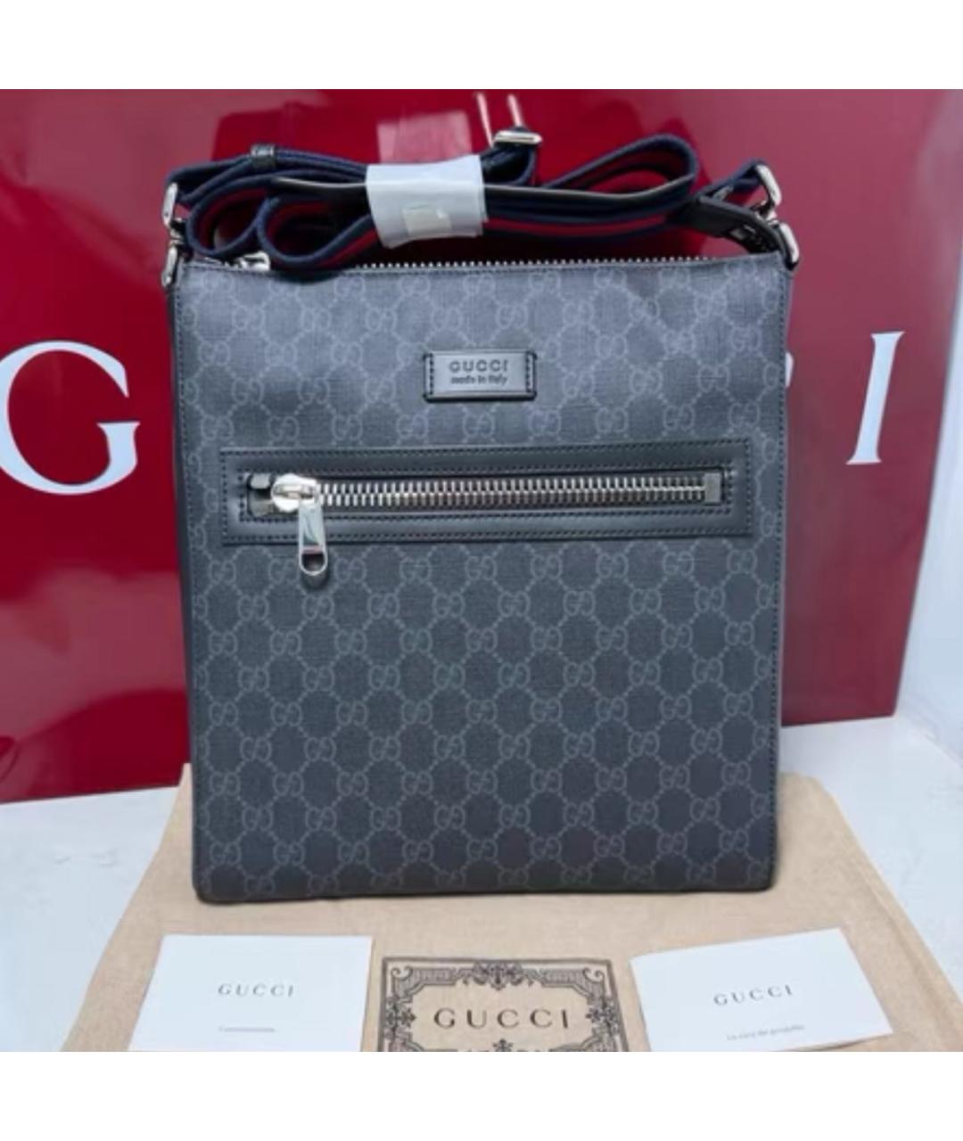 GUCCI Антрацитовая кожаная сумка на плечо, фото 5