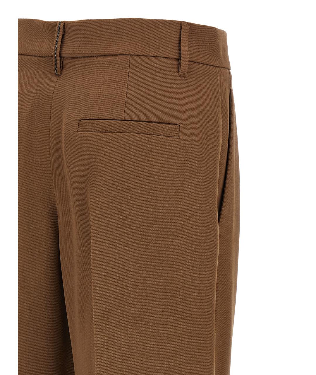 BRUNELLO CUCINELLI Коричневые шерстяные брюки широкие, фото 4