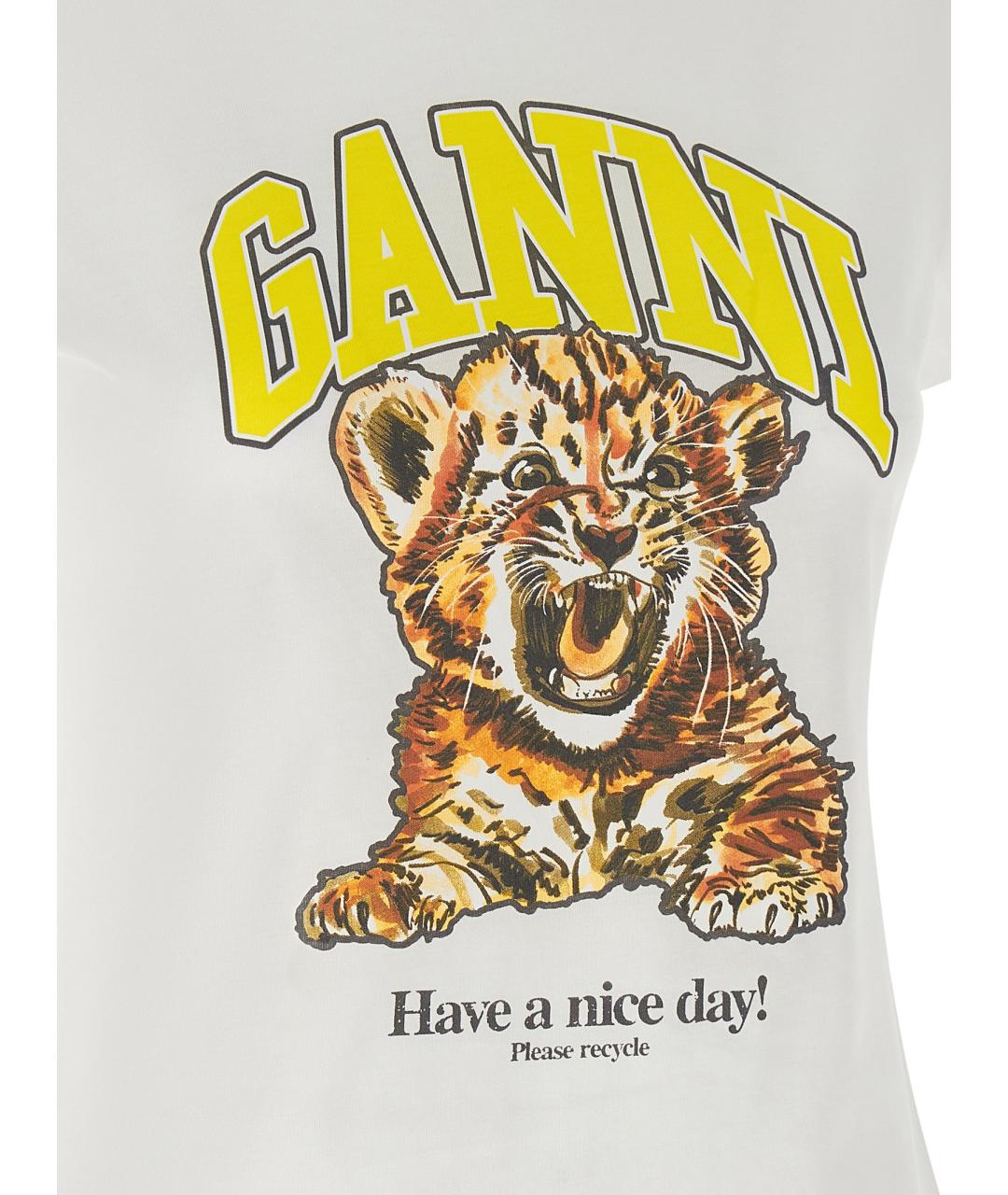 GANNI Белая хлопковая футболка, фото 4