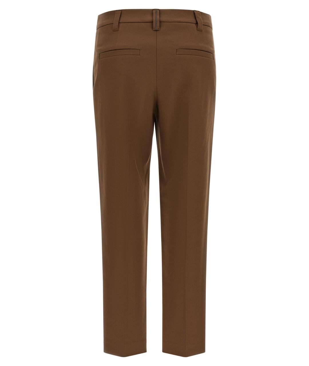 BRUNELLO CUCINELLI Коричневые хлопковые прямые брюки, фото 2