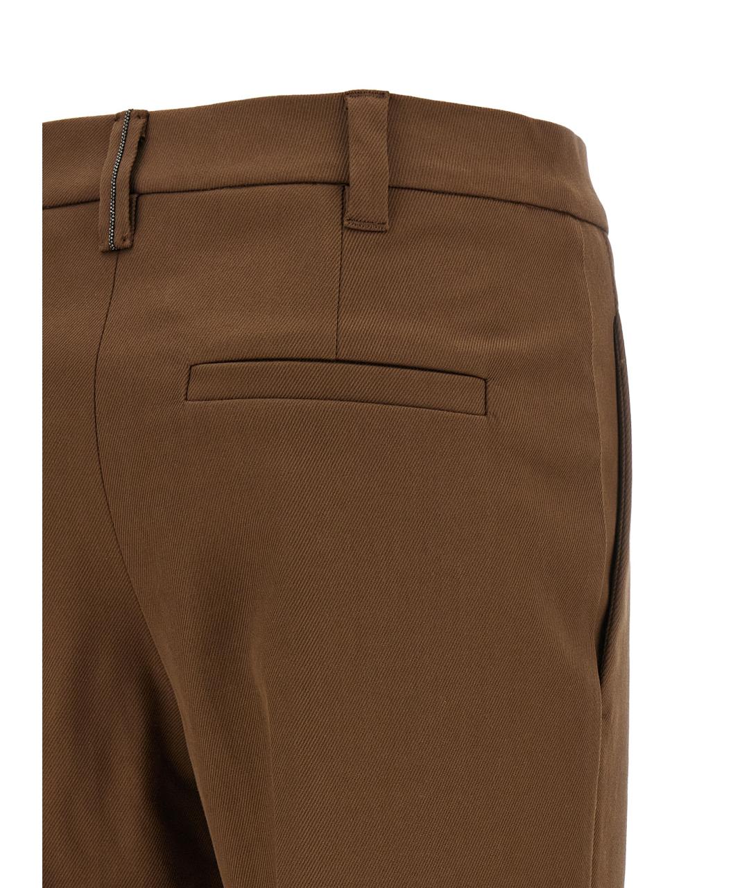BRUNELLO CUCINELLI Коричневые хлопковые прямые брюки, фото 4