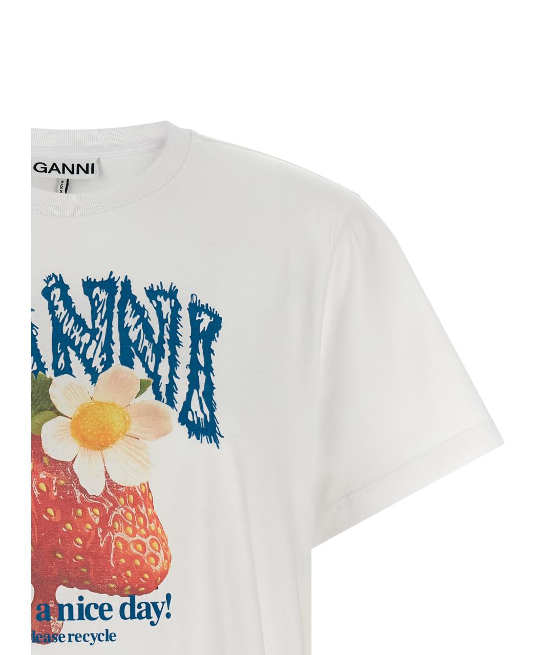 GANNI Белая хлопковая футболка, фото 3