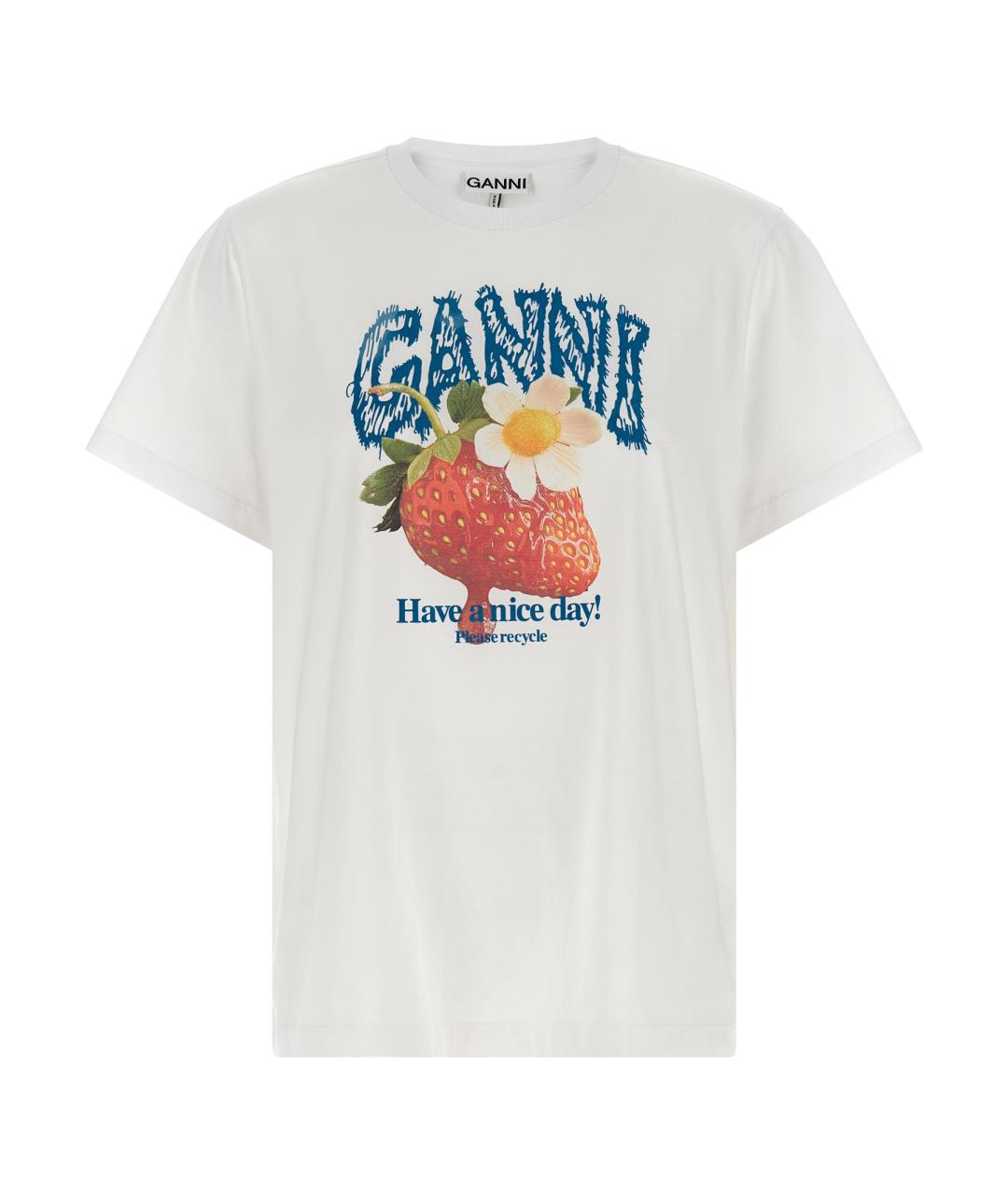 GANNI Белая хлопковая футболка, фото 1