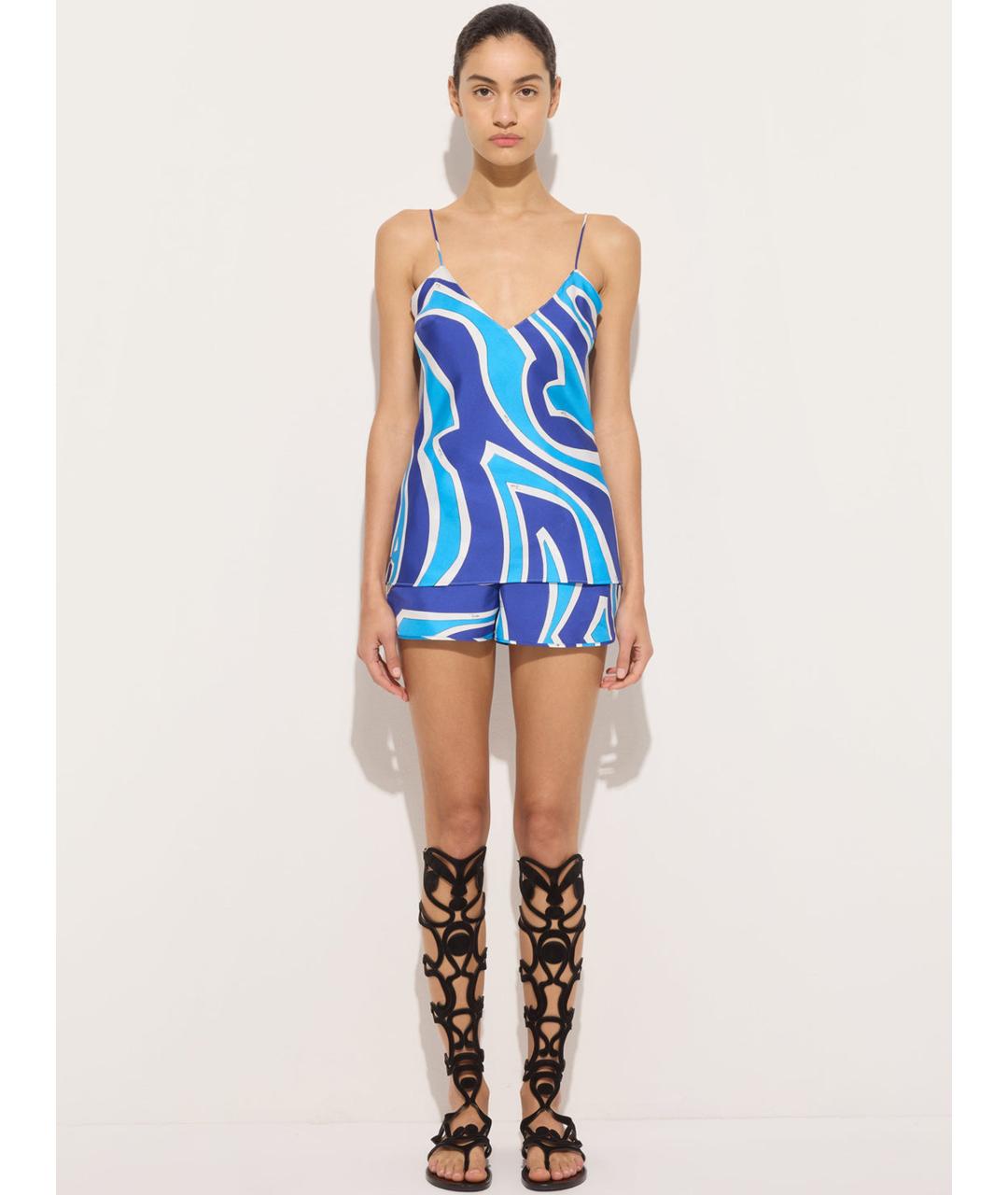 EMILIO PUCCI Синяя шелковая майка, фото 2