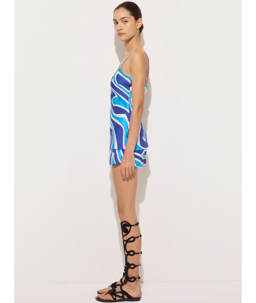 EMILIO PUCCI Синяя шелковая майка, фото 3