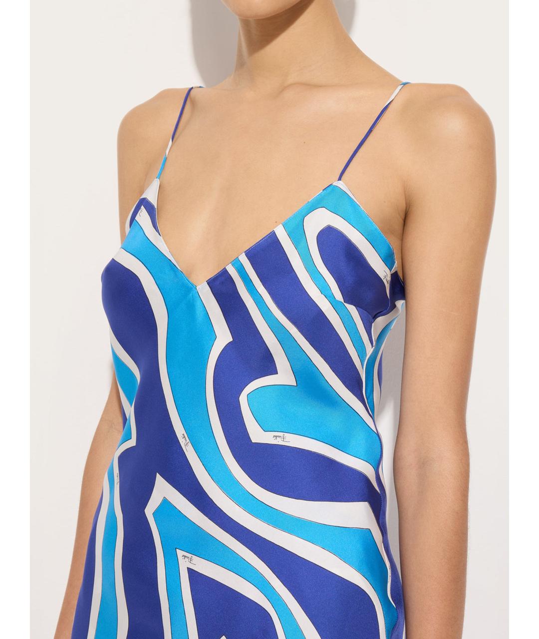 EMILIO PUCCI Синяя шелковая майка, фото 5