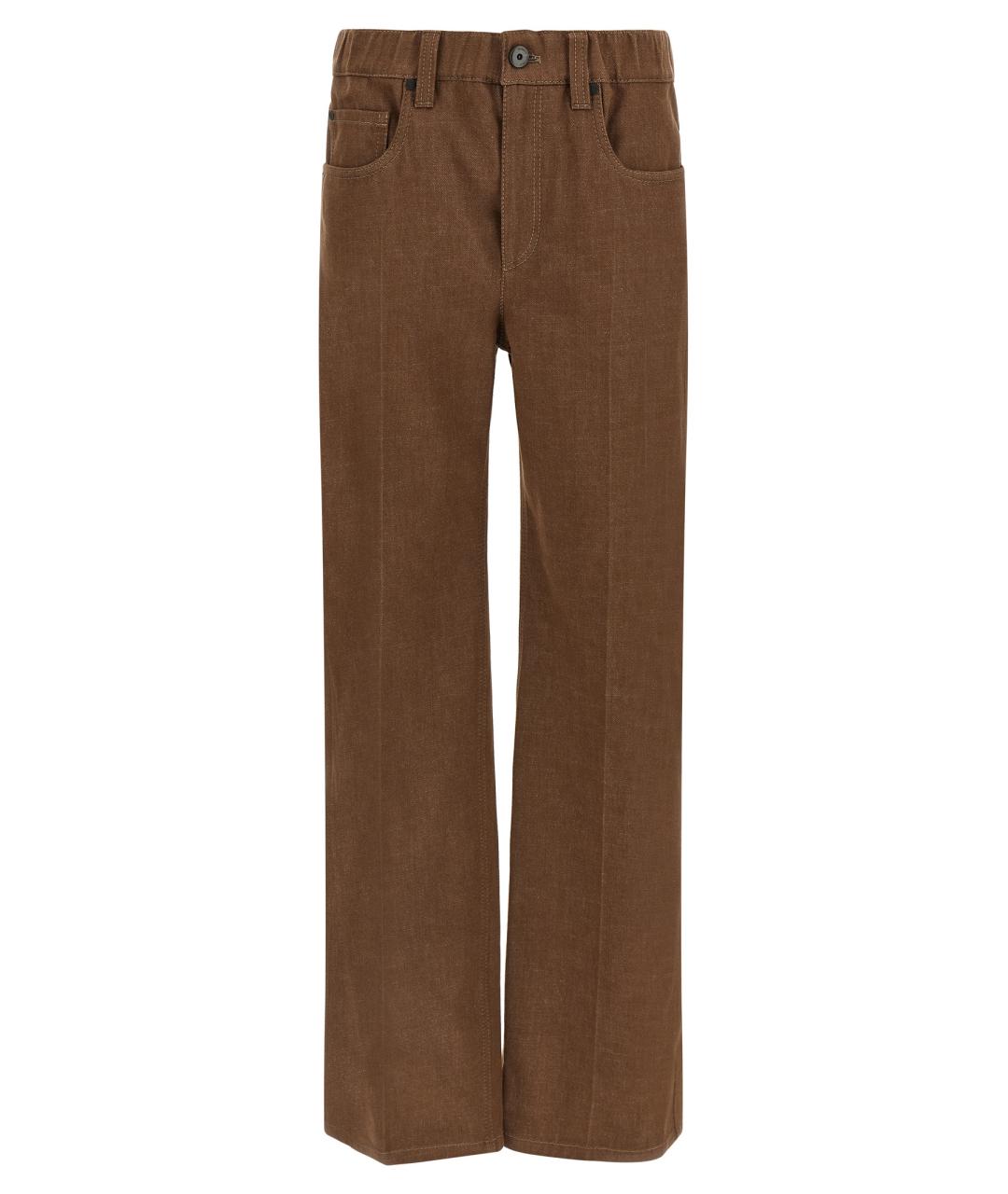 BRUNELLO CUCINELLI Коричневые хлопковые прямые джинсы, фото 1