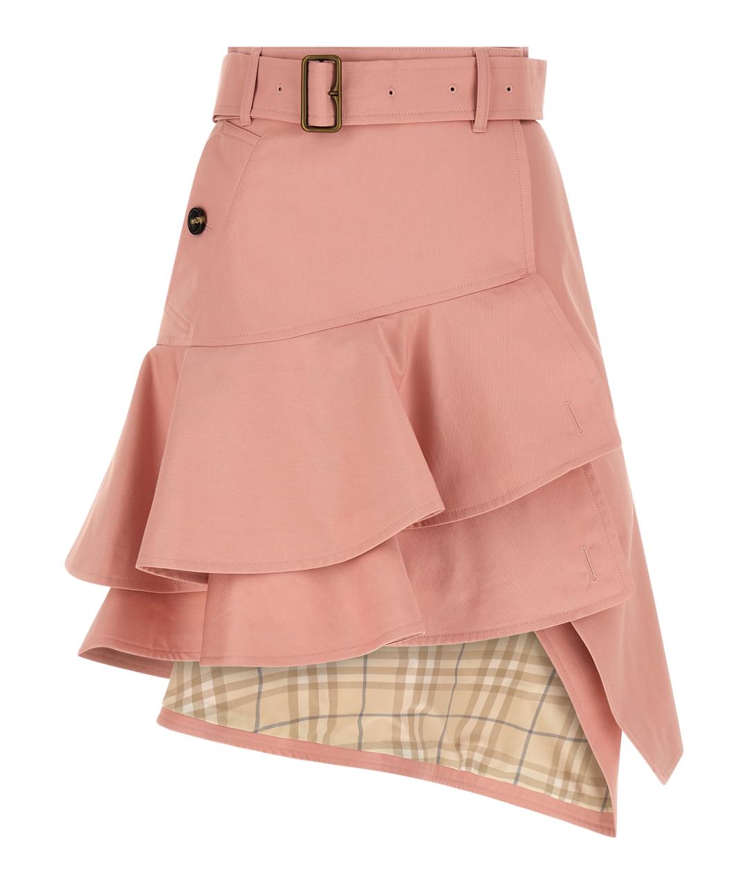 BURBERRY Розовая хлопковая юбка мини, фото 1