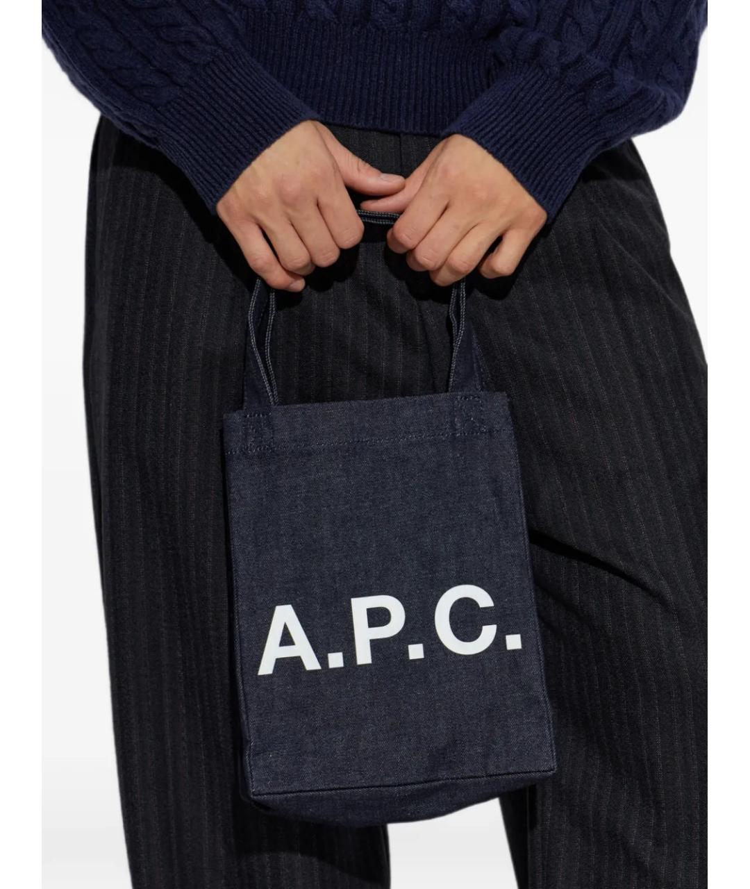 A.P.C. Синяя хлопковая сумка тоут, фото 3
