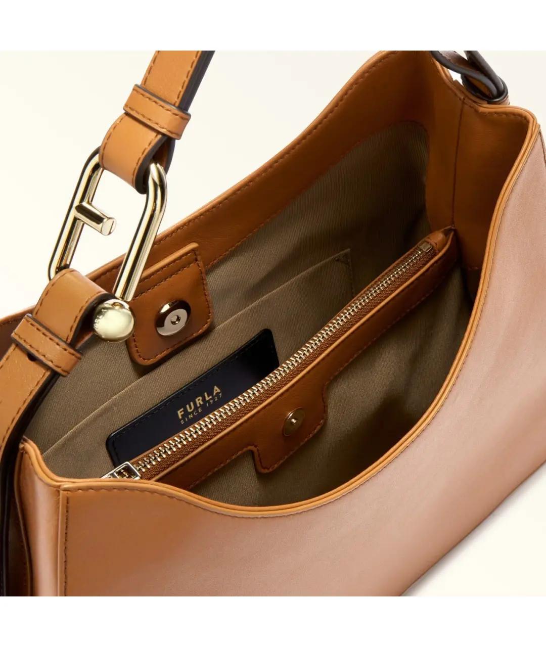 FURLA Коричневая кожаная сумка с короткими ручками, фото 4