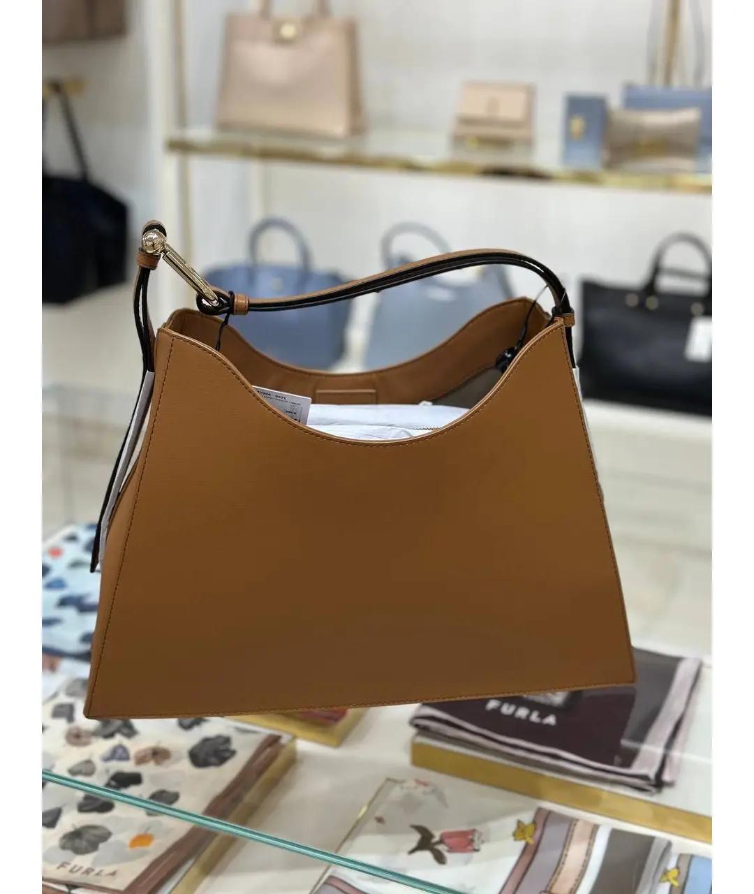 FURLA Коричневая кожаная сумка с короткими ручками, фото 7