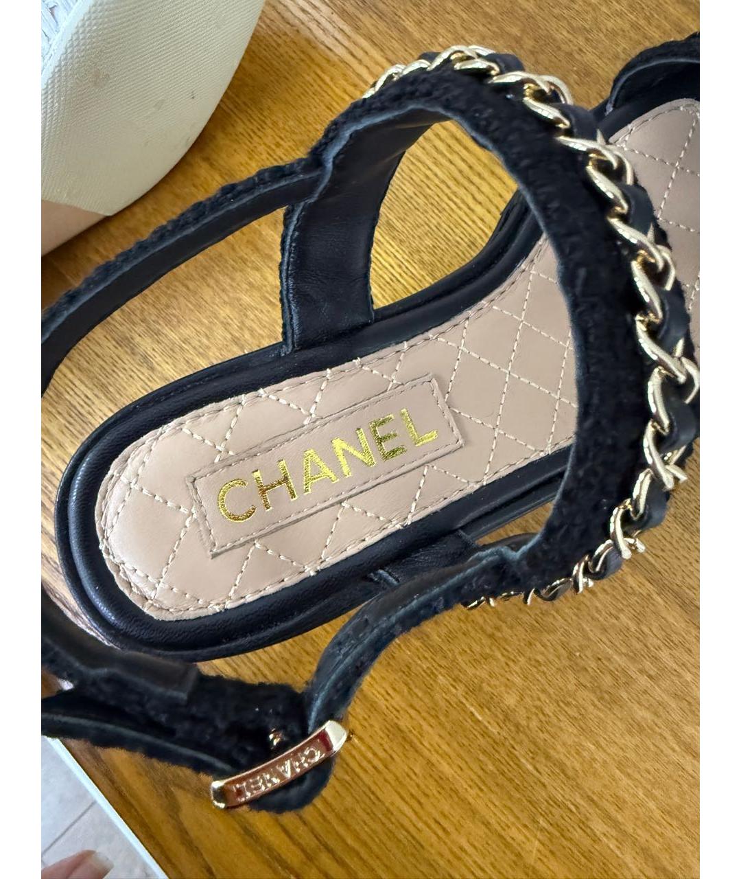 CHANEL Черные текстильные босоножки, фото 8