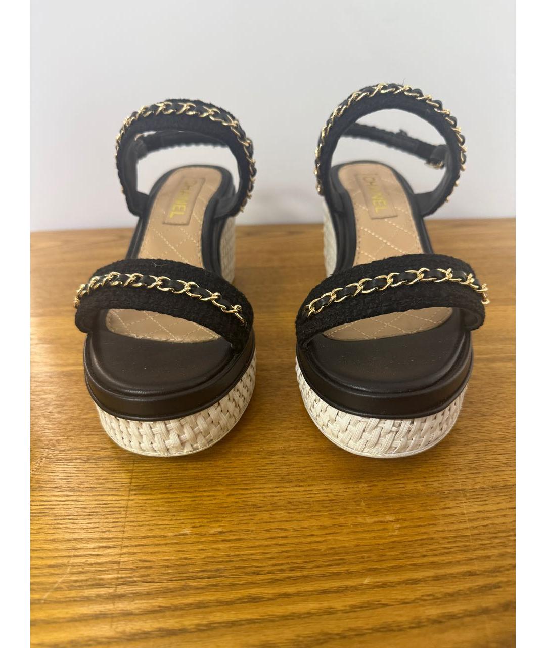 CHANEL Черные текстильные босоножки, фото 3