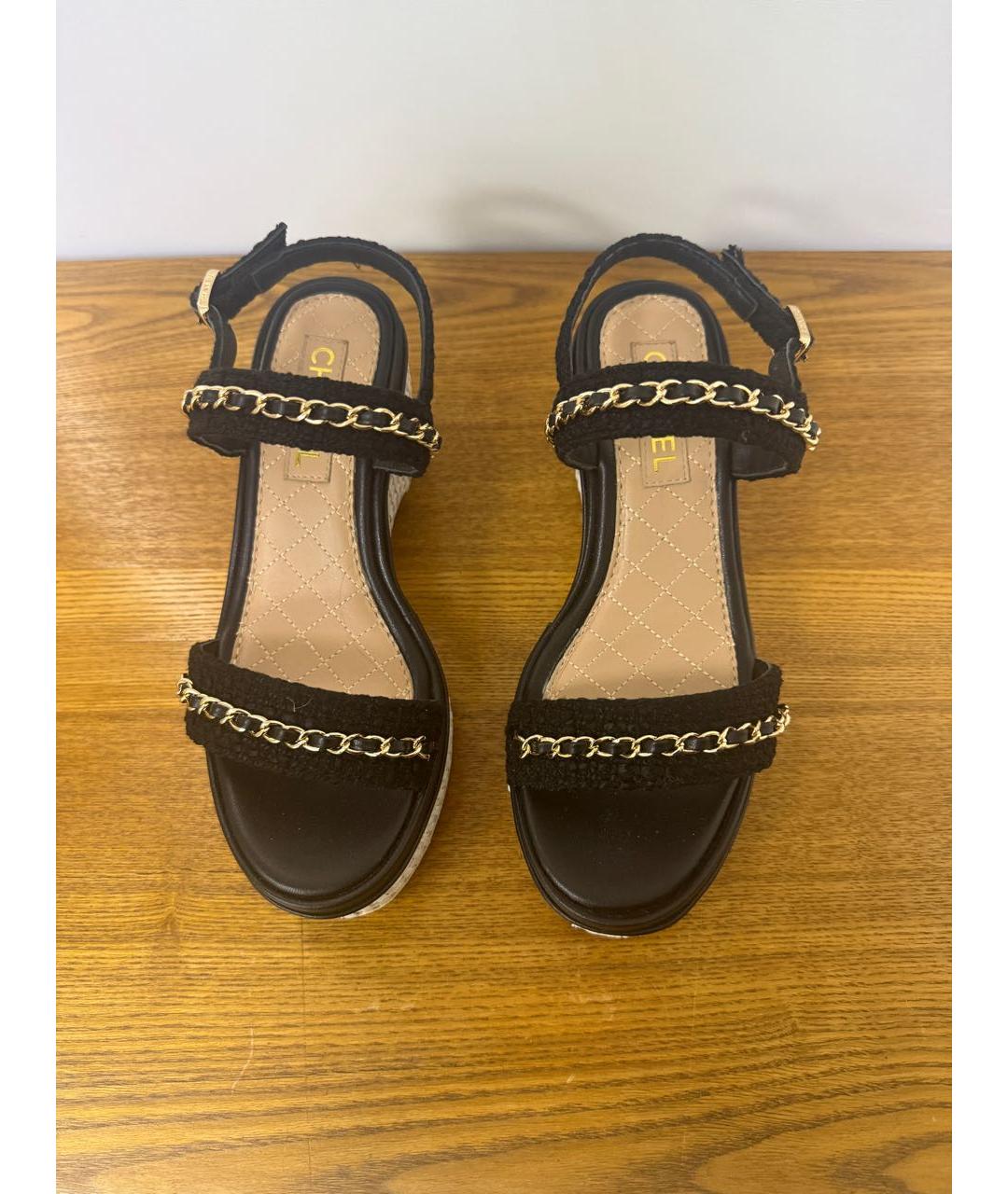 CHANEL Черные текстильные босоножки, фото 4