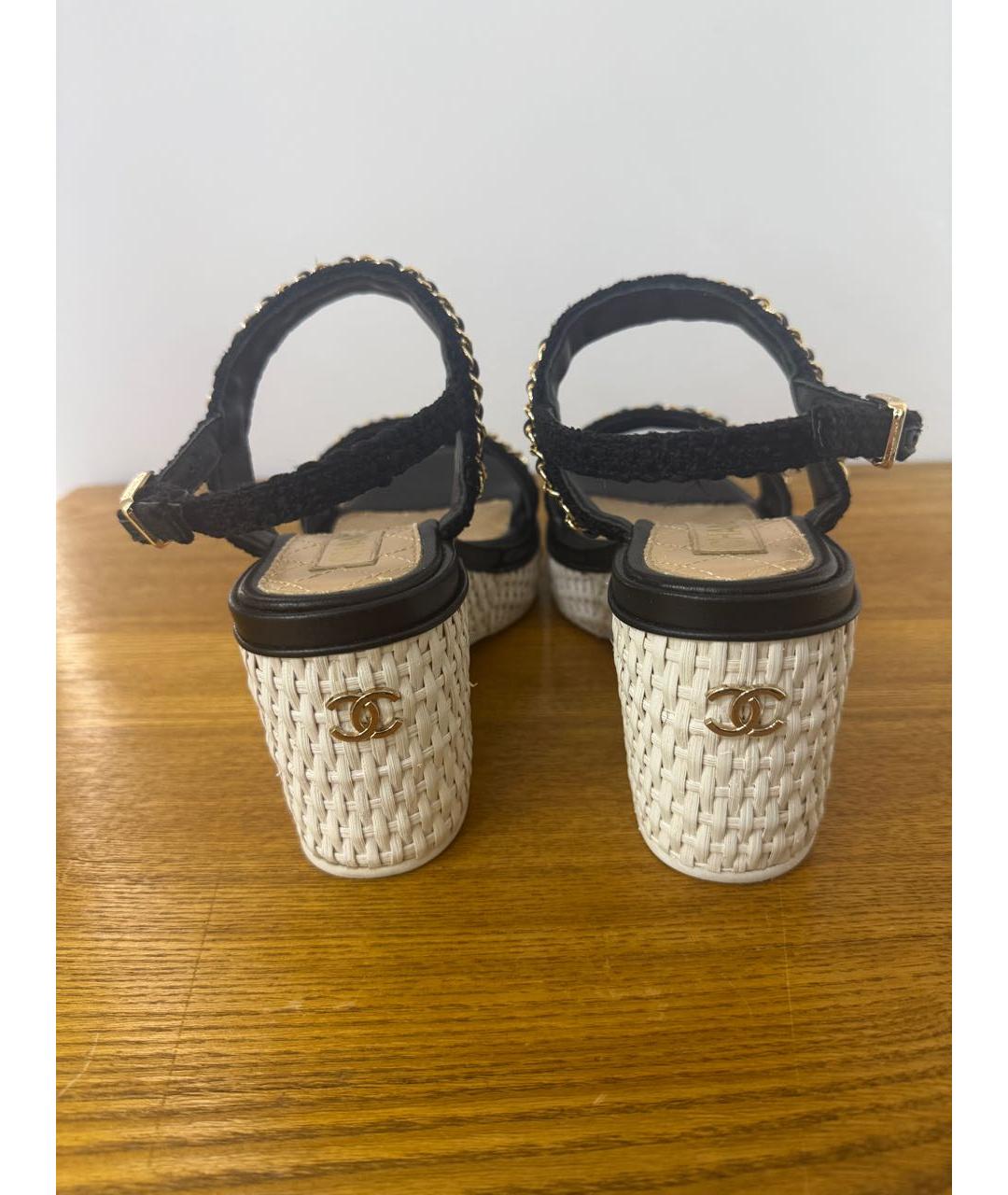 CHANEL Черные текстильные босоножки, фото 6