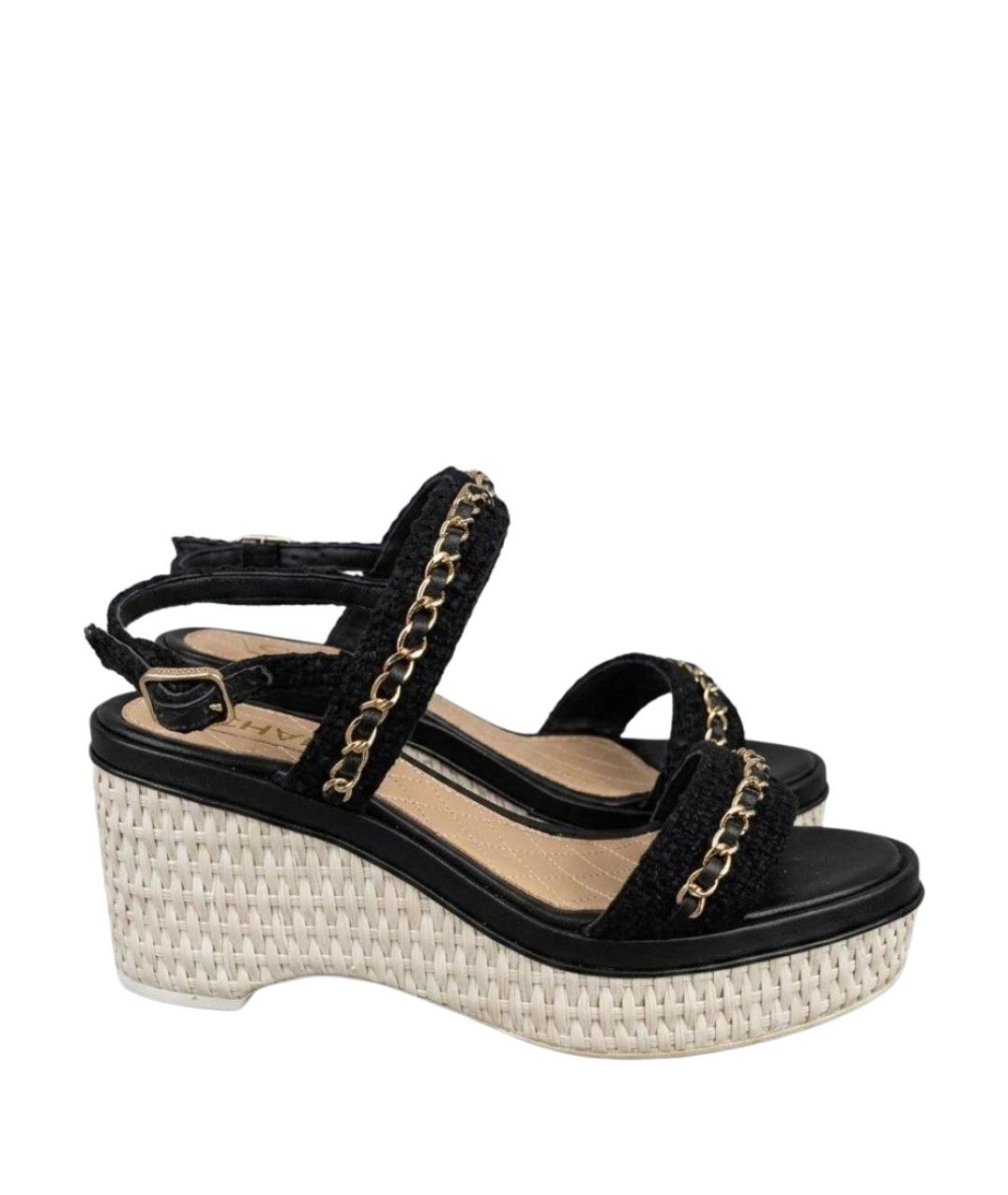 CHANEL Черные текстильные босоножки, фото 1