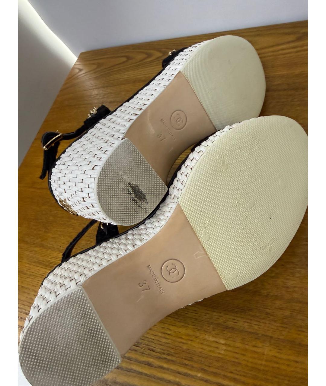 CHANEL Черные текстильные босоножки, фото 7