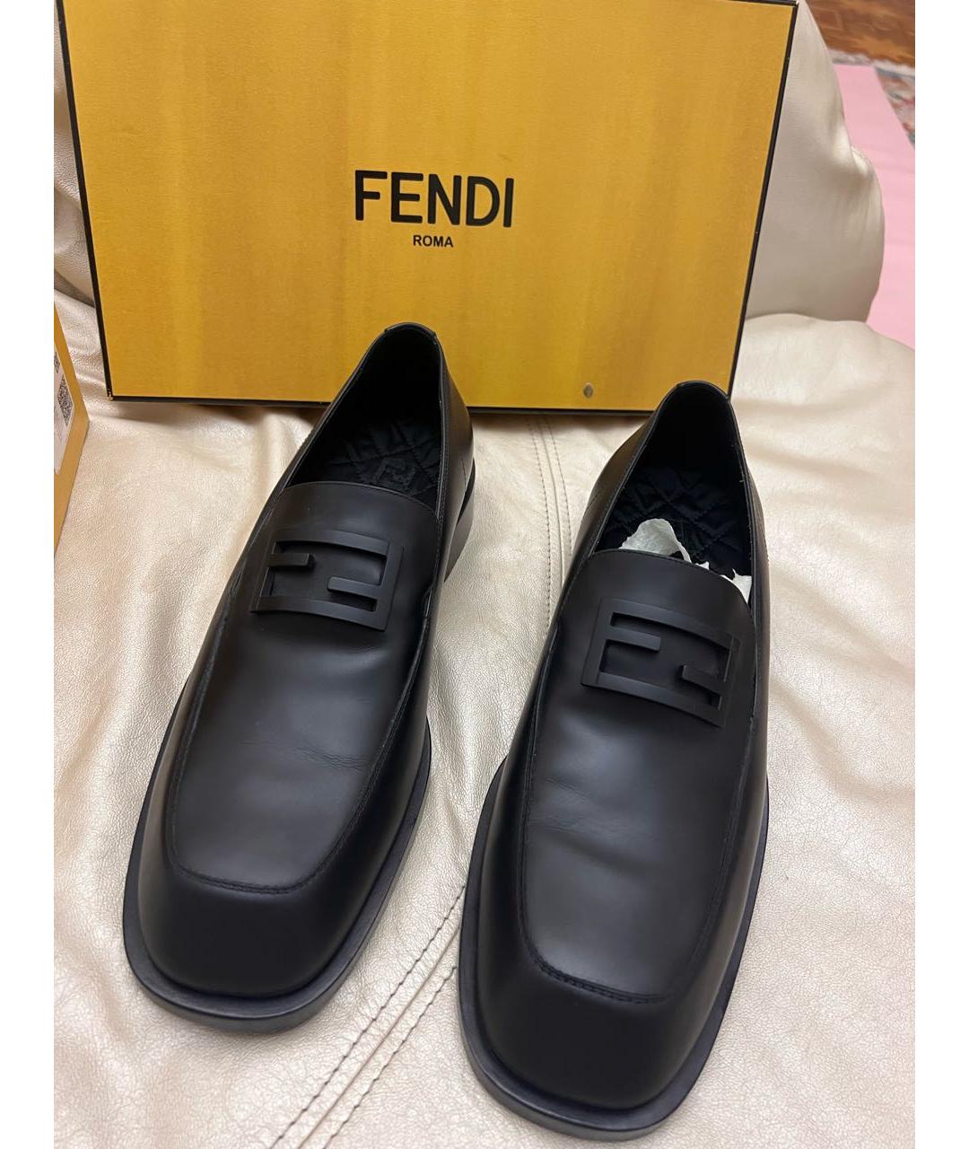 FENDI Темно-синие кожаные лоферы, фото 6