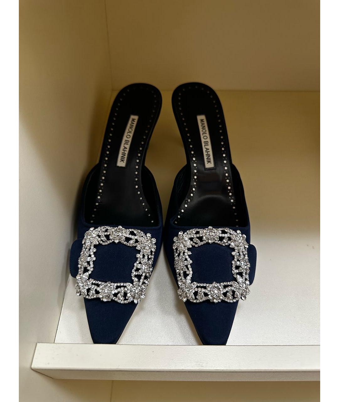 MANOLO BLAHNIK Синие кожаные мюли, фото 2