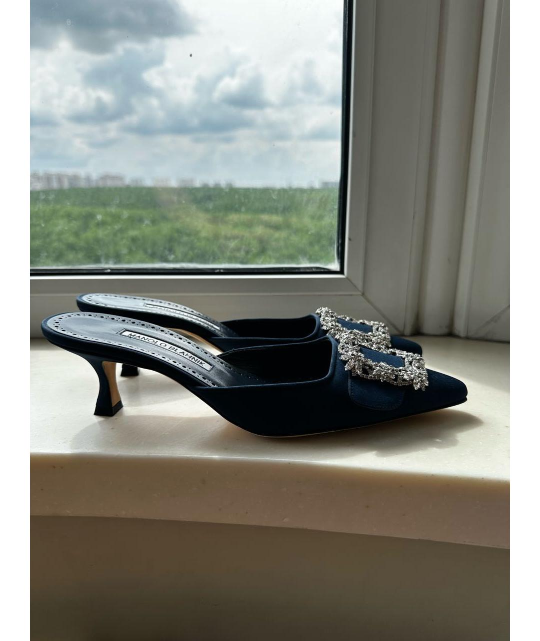 MANOLO BLAHNIK Синие кожаные мюли, фото 8