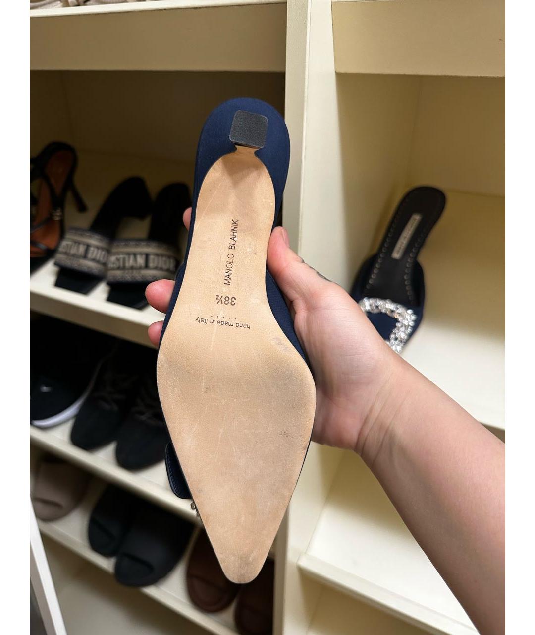MANOLO BLAHNIK Синие кожаные мюли, фото 5