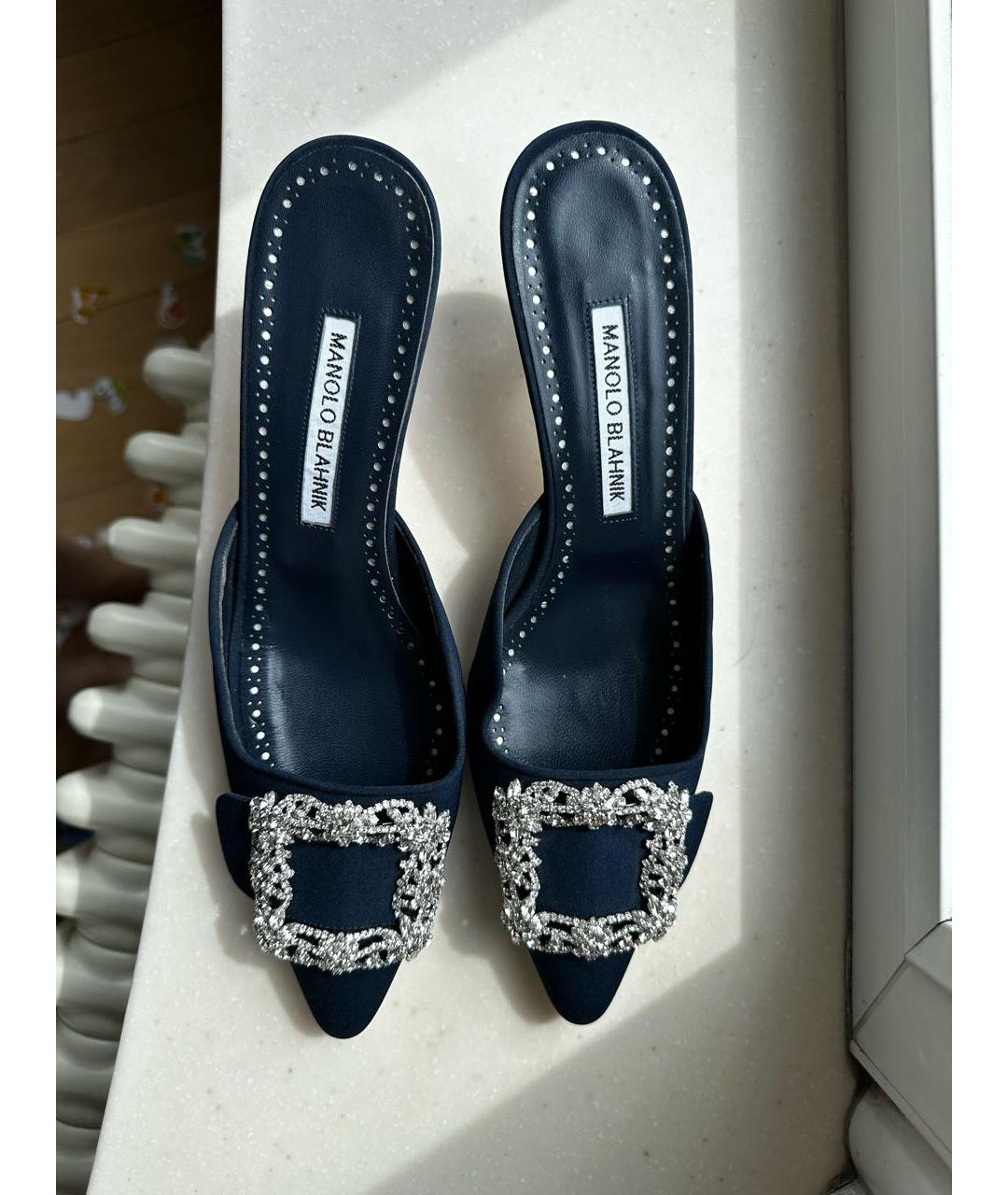 MANOLO BLAHNIK Синие кожаные мюли, фото 7