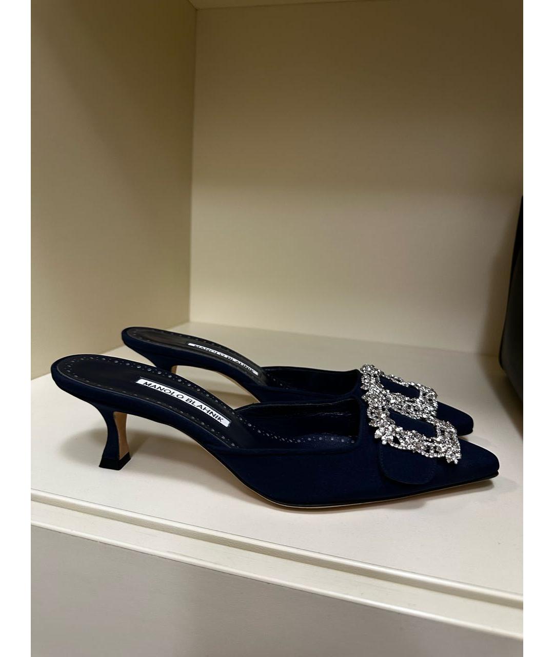 MANOLO BLAHNIK Синие кожаные мюли, фото 9