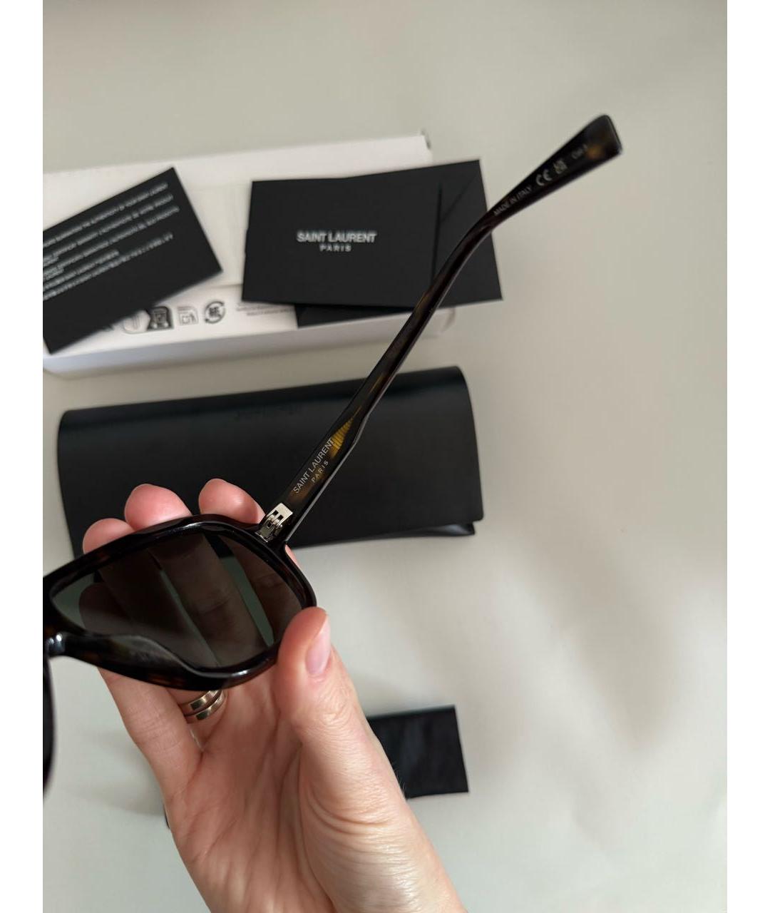 SAINT LAURENT Коричневые пластиковые солнцезащитные очки, фото 5