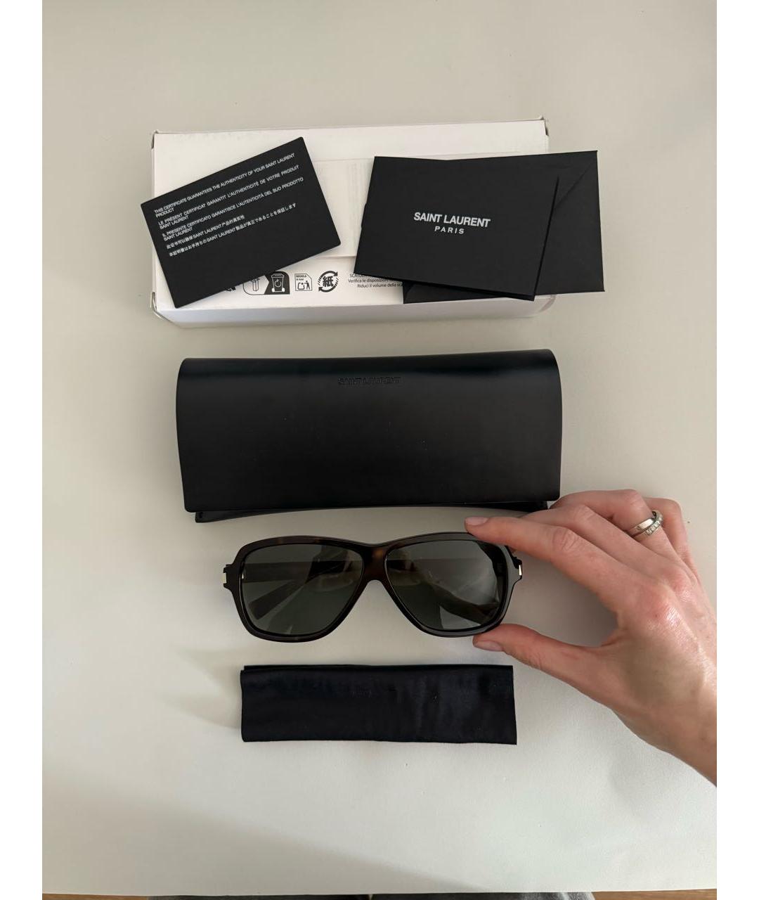 SAINT LAURENT Коричневые пластиковые солнцезащитные очки, фото 2