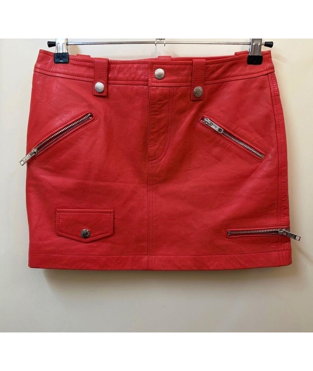 MOSCHINO JEANS Красная кожаная юбка мини, фото 7