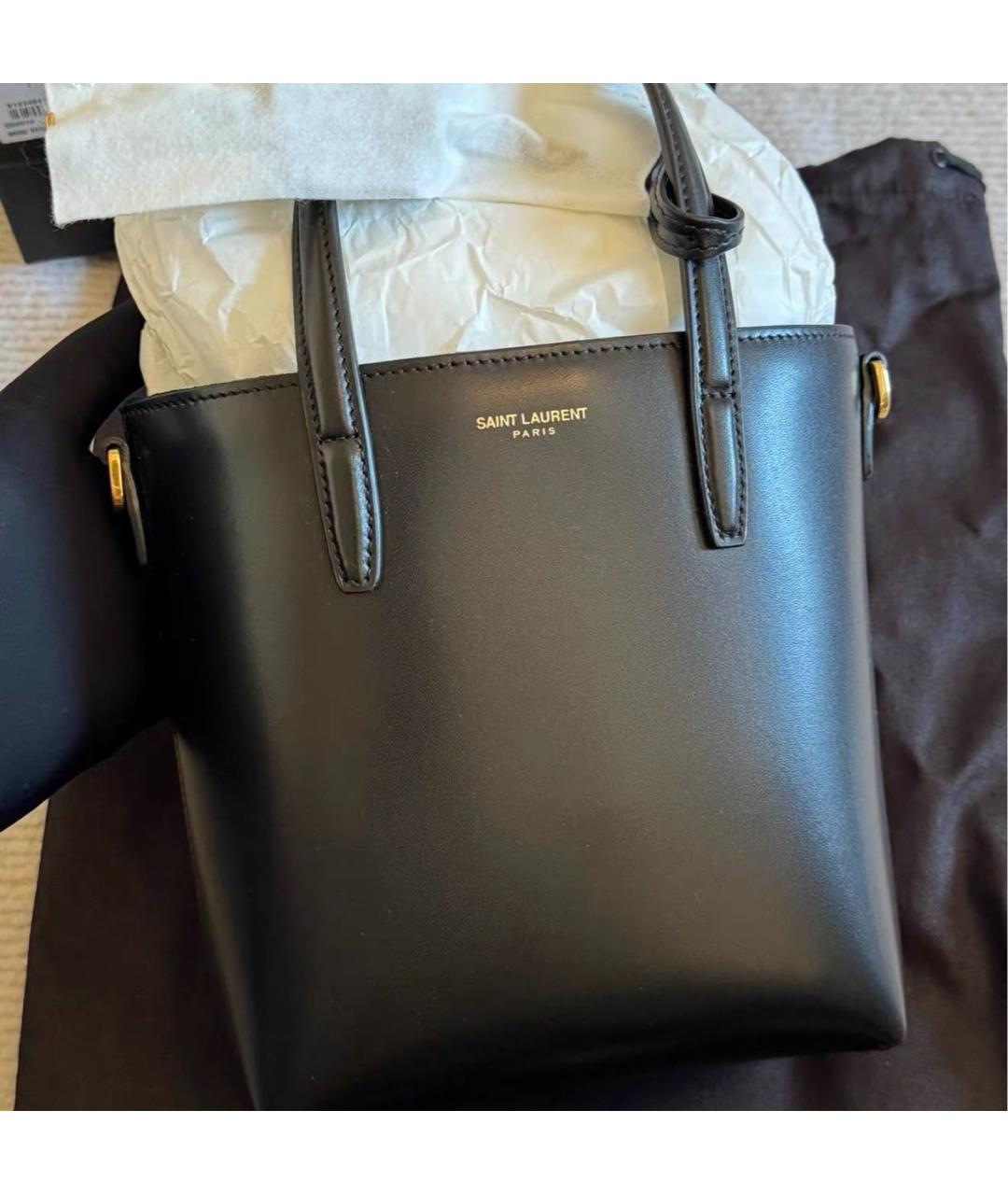SAINT LAURENT Черная кожаная сумка тоут, фото 5