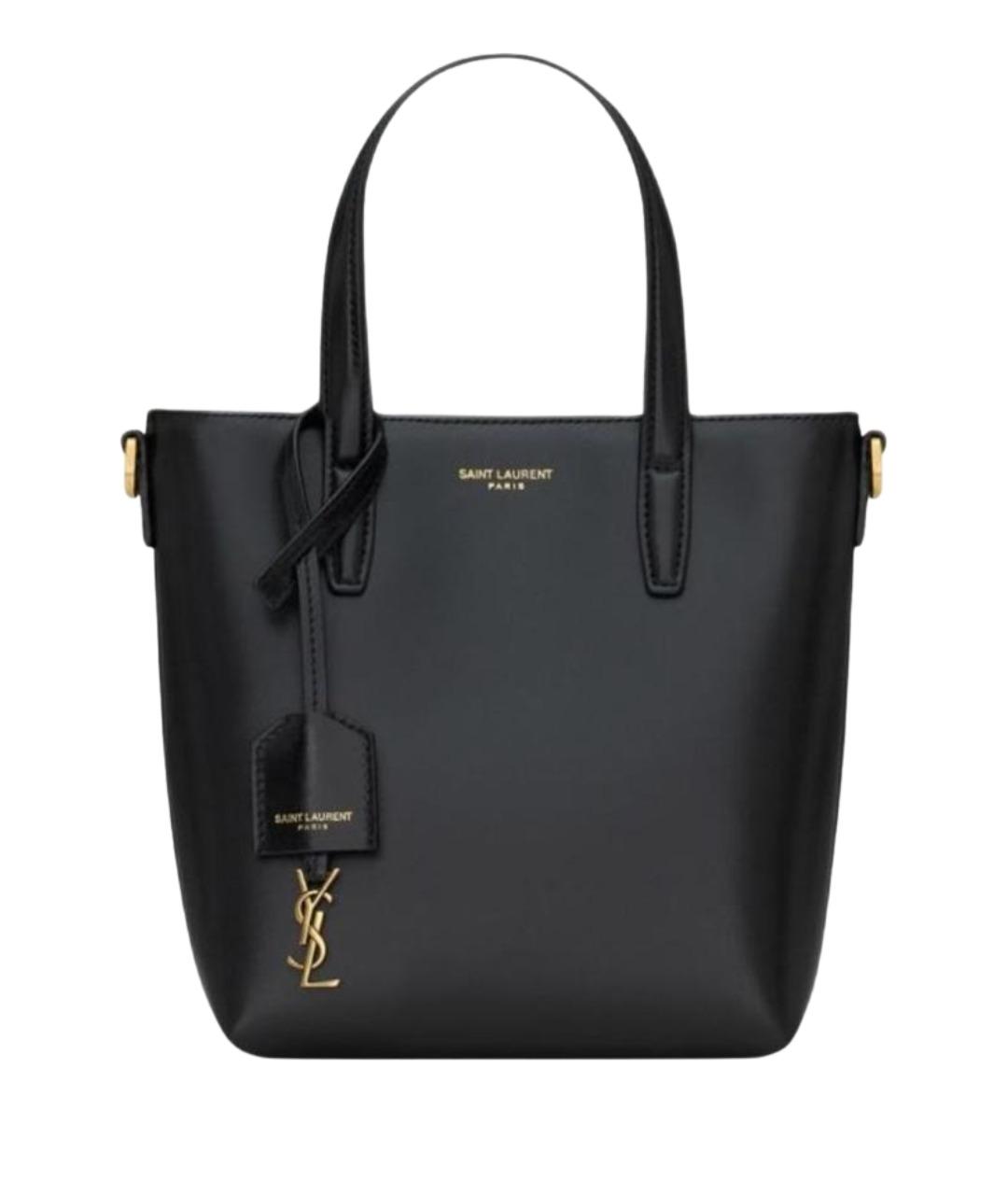 SAINT LAURENT Черная кожаная сумка тоут, фото 1