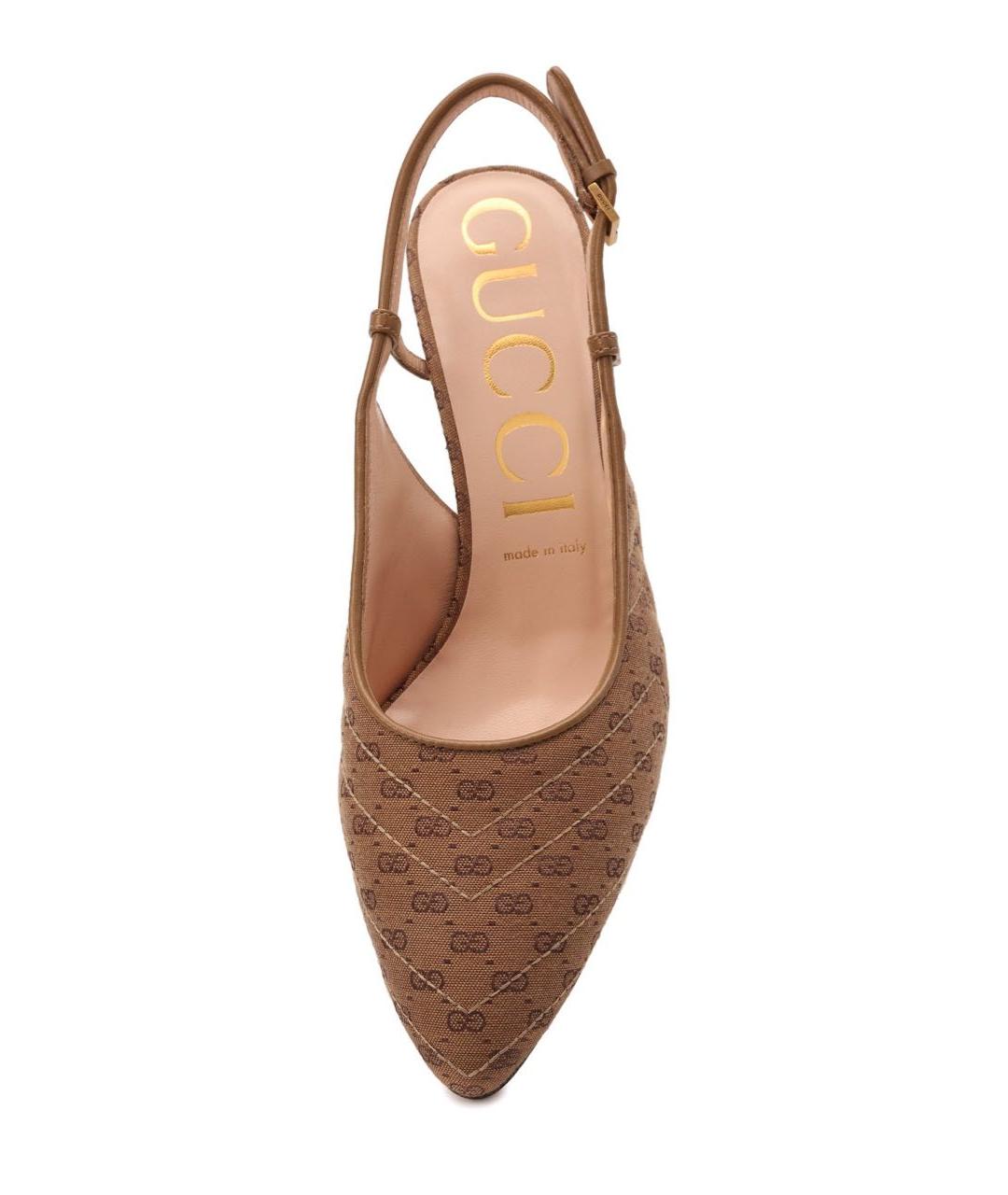 GUCCI Коричневые текстильные лодочки на низком каблуке, фото 4