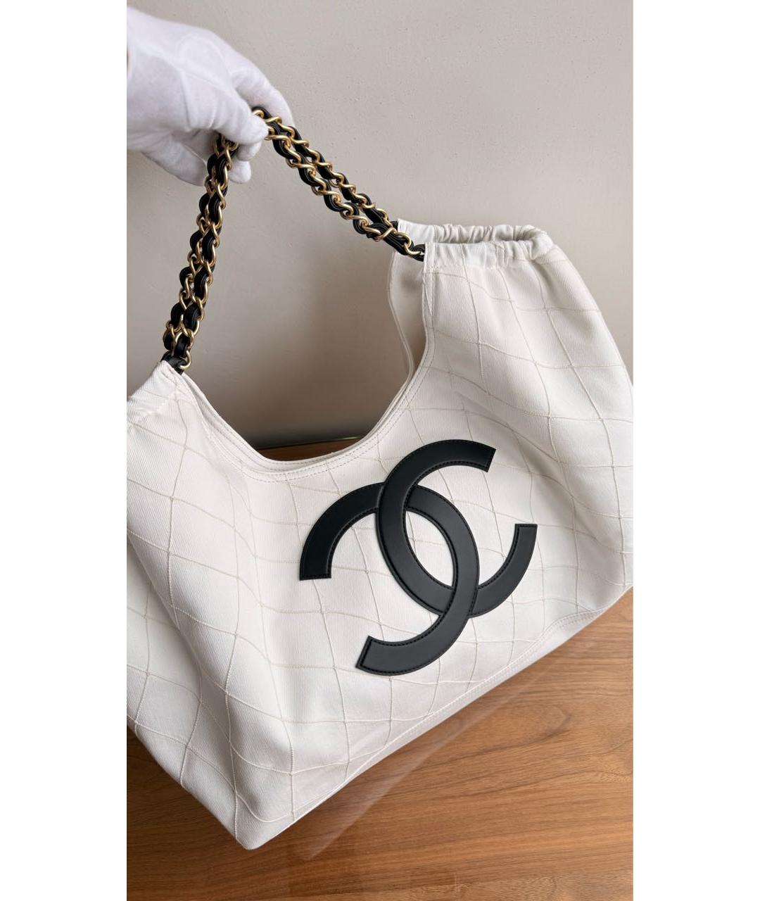 CHANEL Белая деним сумка тоут, фото 4